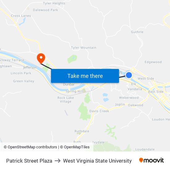 Patrick Street Plaza to West Virginia State University map