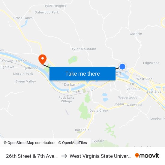 26th Street & 7th Avenue to West Virginia State University map
