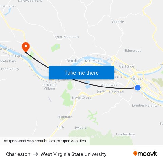 Charleston to West Virginia State University map