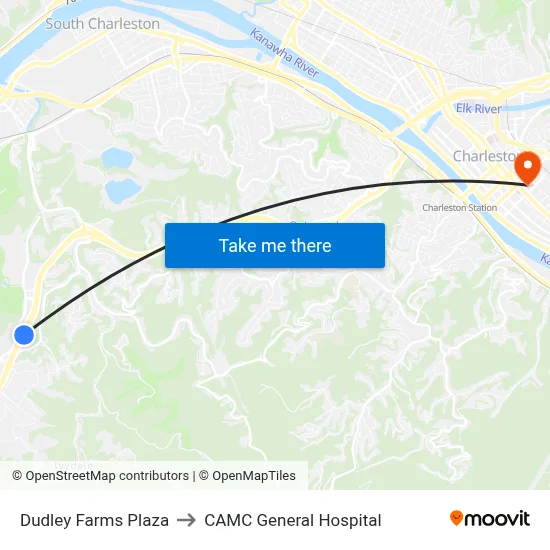 Dudley Farms Plaza to CAMC General Hospital map