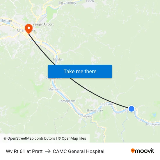 Wv Rt 61 at Pratt to CAMC General Hospital map