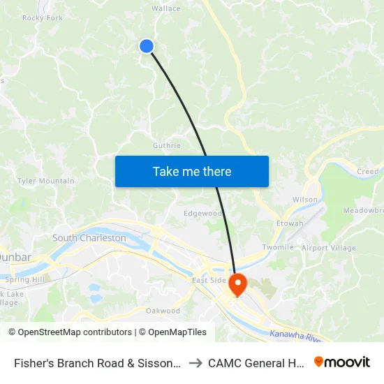 Fisher's Branch Road & Sissonville Drive to CAMC General Hospital map