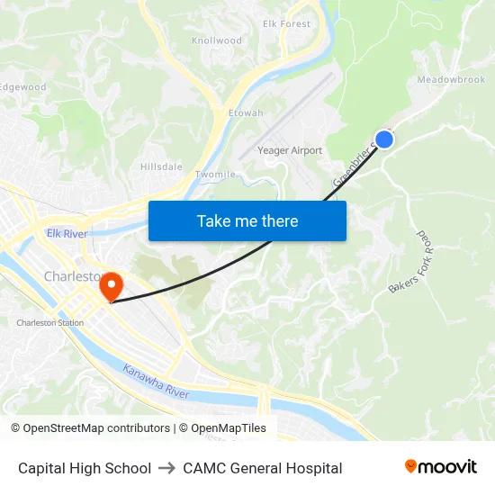 Capital High School to CAMC General Hospital map