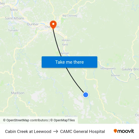 Cabin Creek at Leewood to CAMC General Hospital map