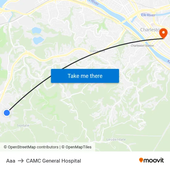 Aaa to CAMC General Hospital map