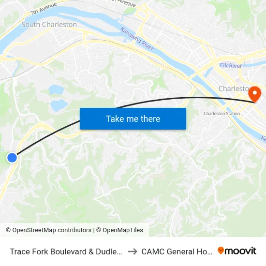 Trace Fork Boulevard & Dudley Farms to CAMC General Hospital map