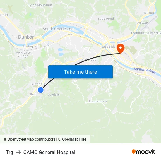 Trg to CAMC General Hospital map