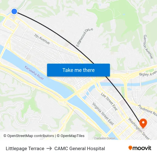 Littlepage Terrace to CAMC General Hospital map