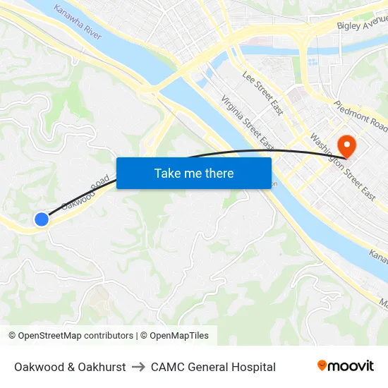 Oakwood & Oakhurst to CAMC General Hospital map