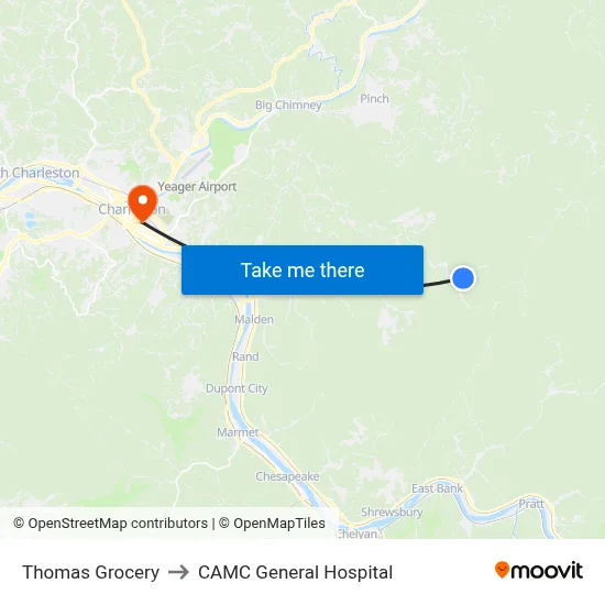 Thomas Grocery to CAMC General Hospital map