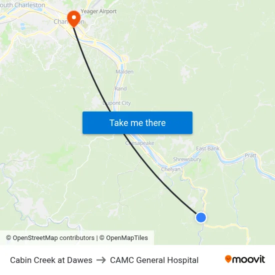 Cabin Creek at Dawes to CAMC General Hospital map