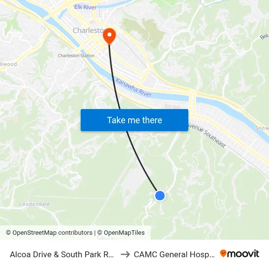 Alcoa Drive & South Park Road to CAMC General Hospital map