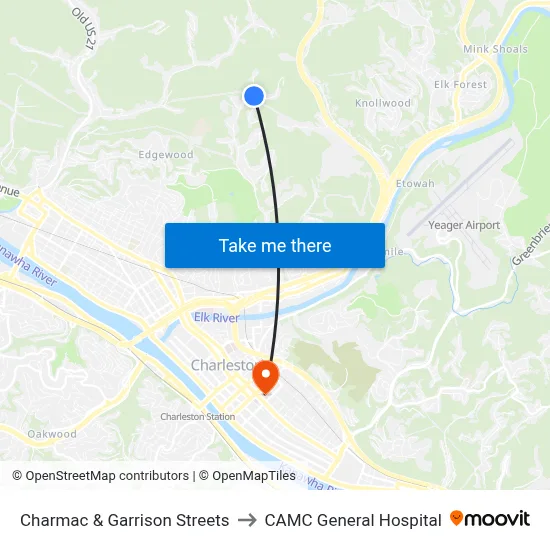 Charmac & Garrison Streets to CAMC General Hospital map