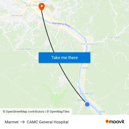 Marmet to CAMC General Hospital map