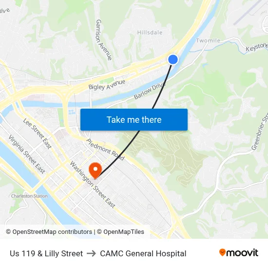 Us 119 & Lilly Street to CAMC General Hospital map
