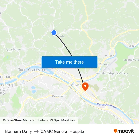 Bonham Dairy to CAMC General Hospital map