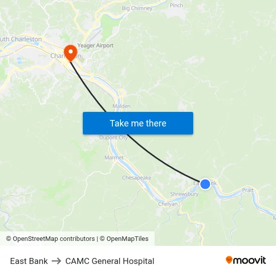 East Bank to CAMC General Hospital map