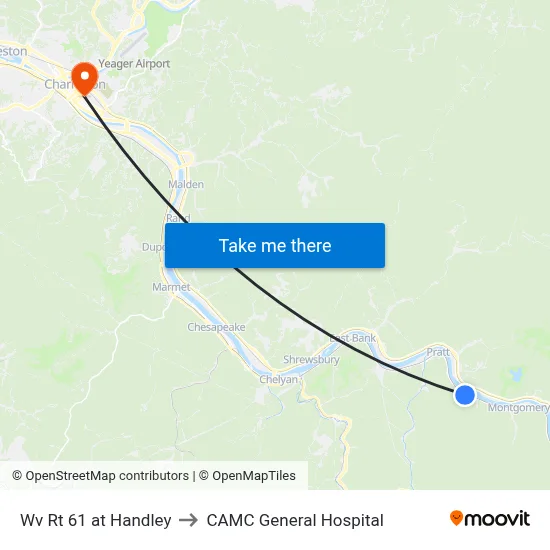 Wv Rt 61 at Handley to CAMC General Hospital map