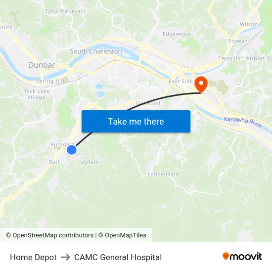 Home Depot to CAMC General Hospital map