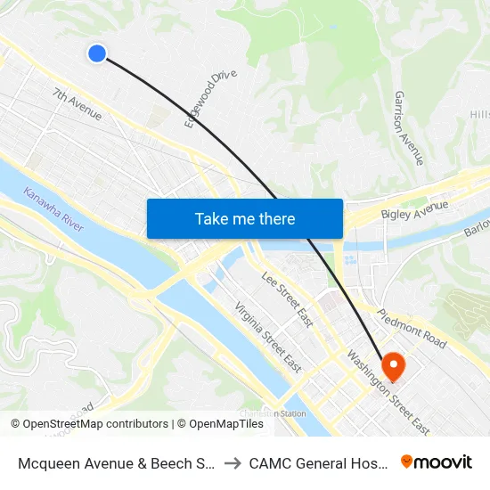 Mcqueen Avenue & Beech Street to CAMC General Hospital map