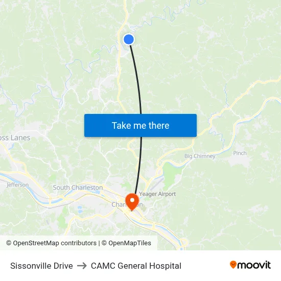 Sissonville Drive to CAMC General Hospital map