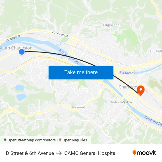 D Street & 6th Avenue to CAMC General Hospital map