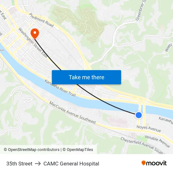 35th Street to CAMC General Hospital map