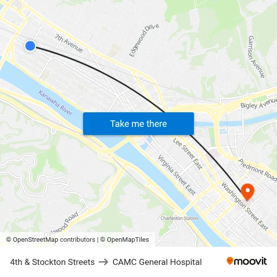 4th & Stockton Streets to CAMC General Hospital map