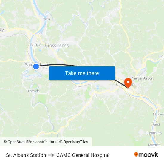 St. Albans Station to CAMC General Hospital map