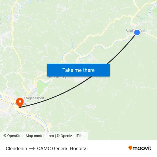 Clendenin to CAMC General Hospital map