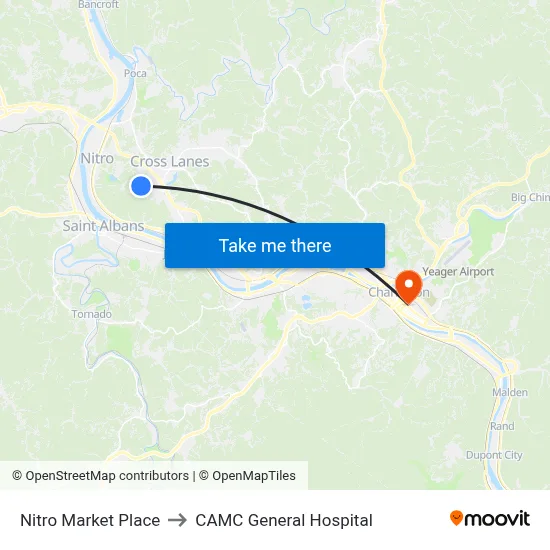 Nitro Market Place to CAMC General Hospital map