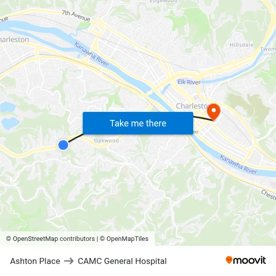 Ashton Place to CAMC General Hospital map