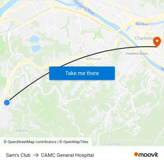 Sam's Club to CAMC General Hospital map