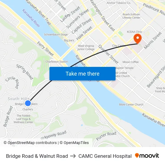 Bridge Road & Walnut Road to CAMC General Hospital map