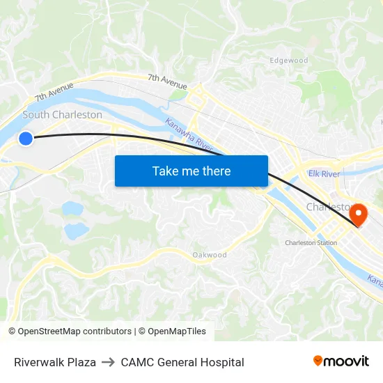 Riverwalk Plaza to CAMC General Hospital map