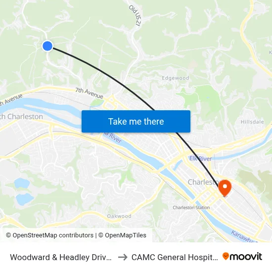 Woodward & Headley Drives to CAMC General Hospital map