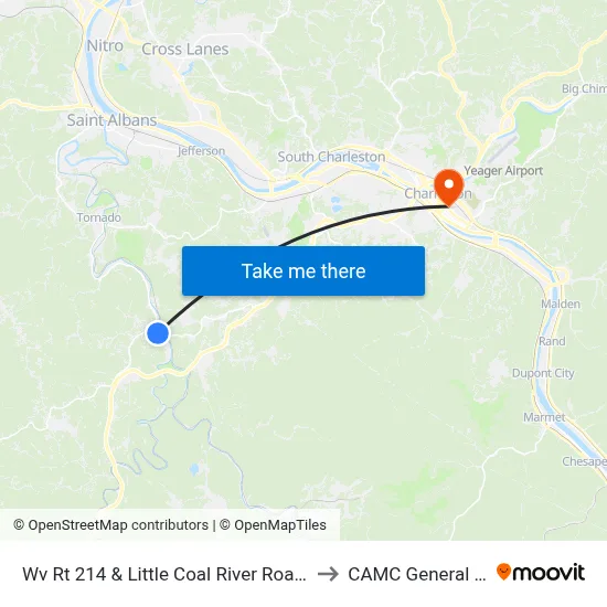 Wv Rt 214 & Little Coal River Road (Old Faschek) to CAMC General Hospital map