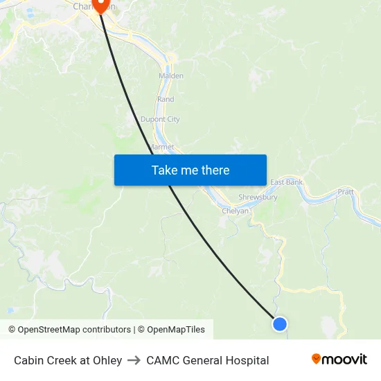 Cabin Creek at Ohley to CAMC General Hospital map