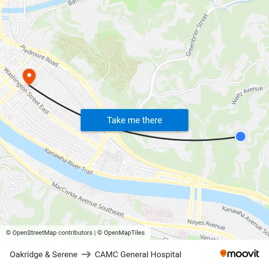 Oakridge & Serene to CAMC General Hospital map