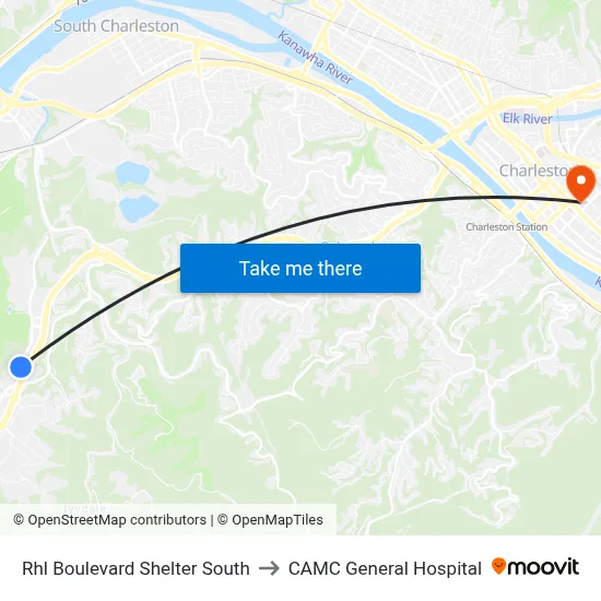 Rhl Boulevard Shelter South to CAMC General Hospital map