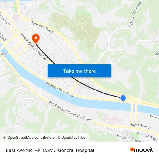 East Avenue to CAMC General Hospital map