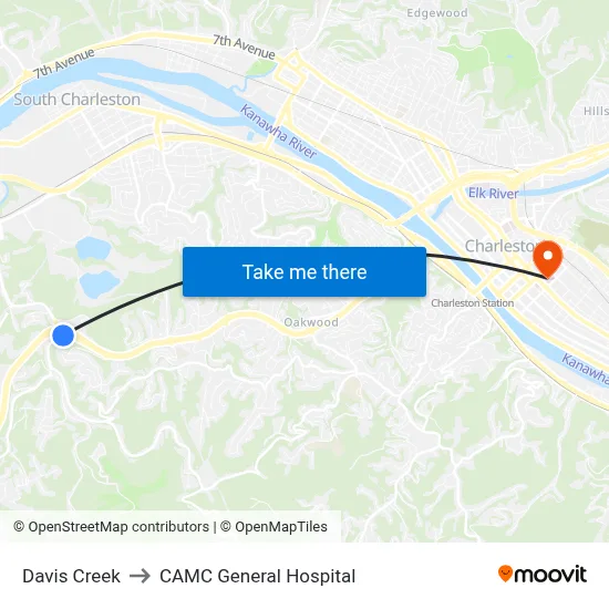 Davis Creek to CAMC General Hospital map