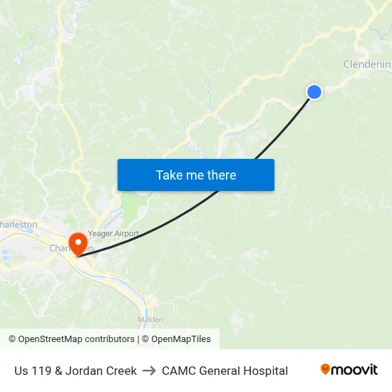 Us 119 & Jordan Creek to CAMC General Hospital map