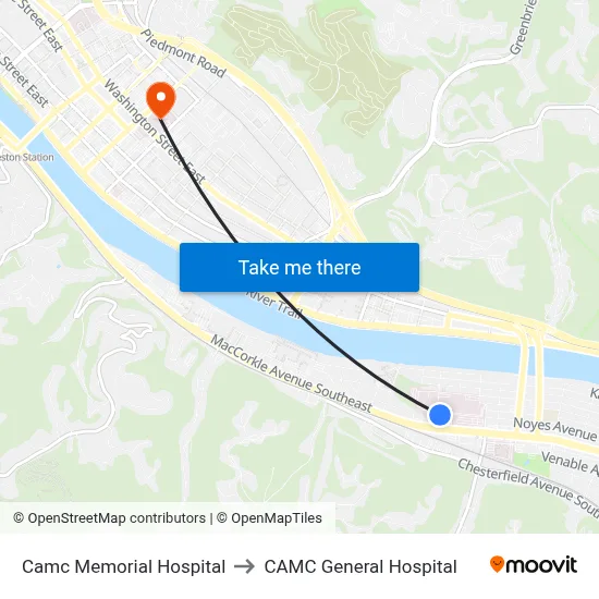 Camc Memorial Hospital to CAMC General Hospital map