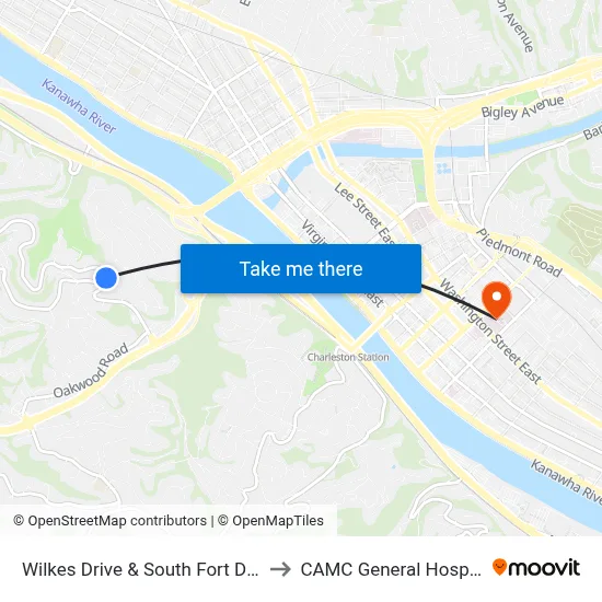 Wilkes Drive & South Fort Drive to CAMC General Hospital map