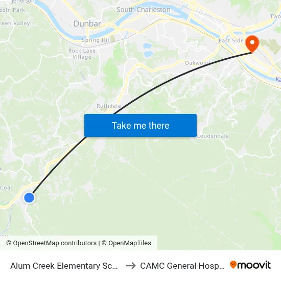 Alum Creek Elementary School to CAMC General Hospital map