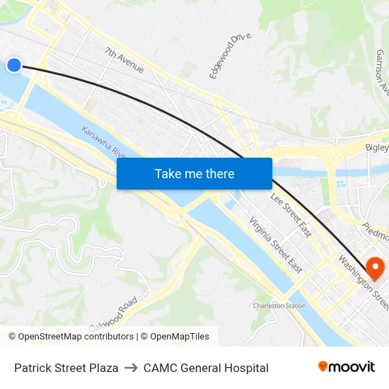 Patrick Street Plaza to CAMC General Hospital map