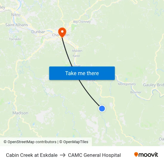 Cabin Creek at Eskdale to CAMC General Hospital map