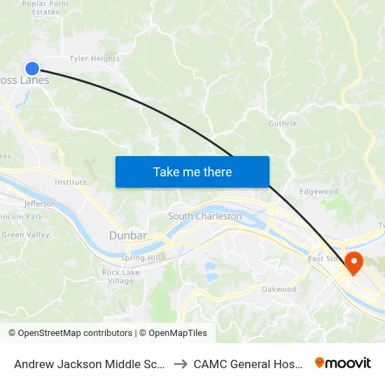 Andrew Jackson Middle School to CAMC General Hospital map