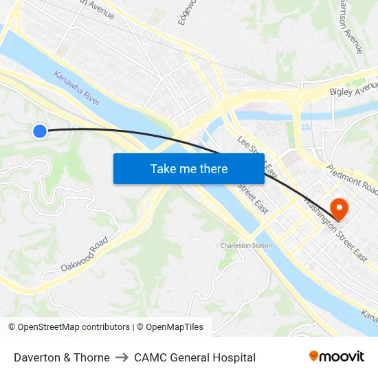 Daverton & Thorne to CAMC General Hospital map
